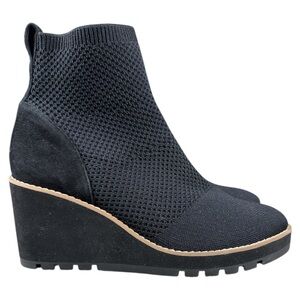 Eileen Fisher London Quill Recycled Stretch Knit Black Wedge Ankle Booties Sz 7